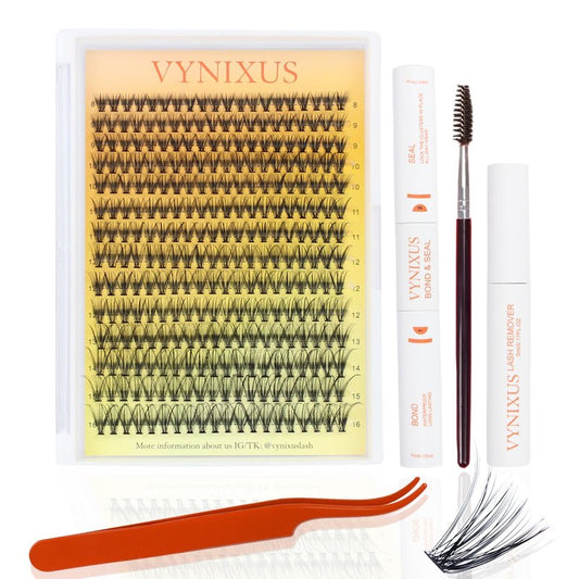 Lash Extension Kit Eyelash Clusters with Lash Bond and Seal Waterproof Lash Glue Remover Tweezers Brush Lash Clusters Kit Cluster Eyelash Extensions Kit (Set 20D-0.07D-Mix8-16)