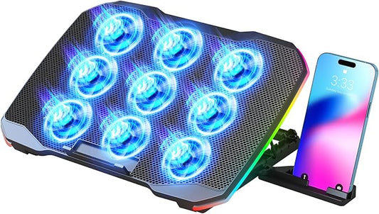 AIMIUZI Laptop Cooling Pad, Gaming Laptop Cooler with 9 Quiet Fans, Laptop Cooling Stand for 12-17 Inch, Laptop Computer Fan with 5 Height Adjustable,2 USB Ports,1 Phone Stand