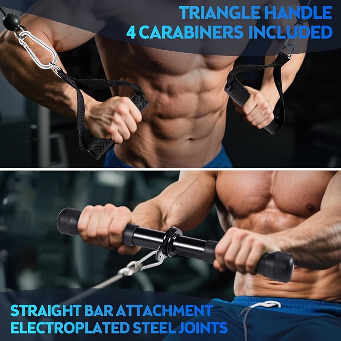 YORWHIN 10-in-1 Cable Machine Attachments Set for Gym - Includes Tricep Rope, V-Bar, Straight Bar, D-Handle, Ankle/Wrist Straps, Storage Bag - Compatible with LAT Pulldown & Home Gym Cable Machines