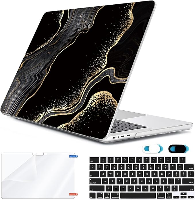 HOHAIYOO Compatible with MacBook Air 13 inch Case 2026 2025-2022 M5 A3449 M4 A3240 M3 A3113 M2 A2681, Plastic Hard Shell&Keyboard Film&Screen Film&Webcam Cover for MacBook Air 13.6" Case, Black Marble