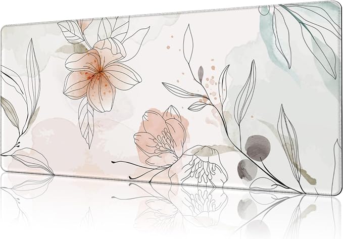 NIYLYNSYN Mouse Pad Large Flowers Watercolor Texture Non-Slip Gaming Desk Mat with Stitched Edge Laptop Keyboard Desk Pad for Work Home Gaming (35.4 x 15.7 Inches)
