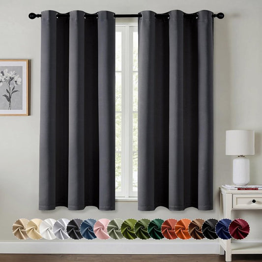 MIULEE Dark Grey Blackout Curtains for Bedroom Living Room 63 Inches Long 2 Panels, Thermal Insulated Room Darkening Drapes Solid Grommet Noise Reduction Light Blocking Window Treatments 34x63 Inch