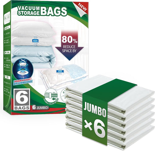 TAILI Jumbo Vacuum Storage Bags - 6 Pack Space-Saving Seal Bags for Clothing & Bedding (40x31 Inch)