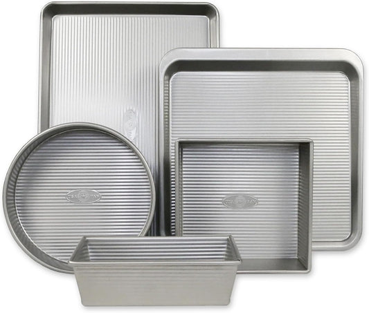USA Pan Bakeware - Aluminized Steel 5-Piece Baking Set | Half Sheet, Cookie, Loaf, Square & Round Pans