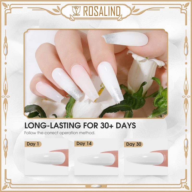 ROSALIND 2 PCS No Wipe Gel Top Coat and Base Coat Set Soak Off LED Nail Lamp Clear Base Top Gel Nail Polish Set