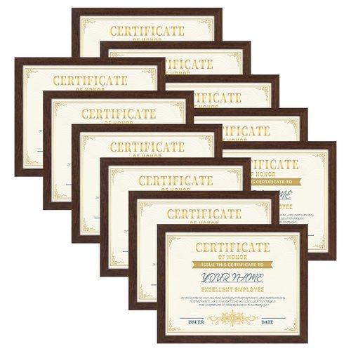 CRUGLA 8.5x11 Picture Frame Set of 11, Multi Certificate Diploma Document Graduate Degree Photo Frame 8.5 by 11 for Wall or Tabletop Display, Brown