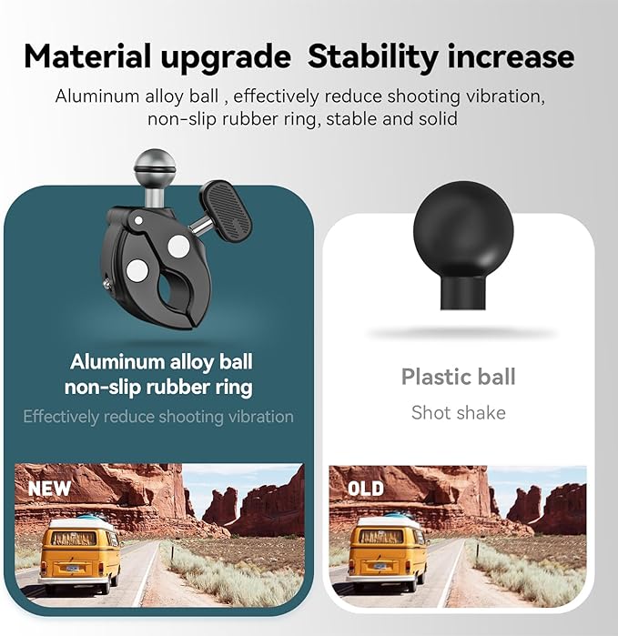 TELESIN Super Clamp Camera Mount with 360° Dual Ball Head, Bike/Bicycle/Motorcycle Handlebar Mount for GoPro Mission 1 PRO/DJI Osmo Pocket 4 3/ DJI Action 6 5 4/ Insta360 Luna Ultra/Xtra Muse Camera
