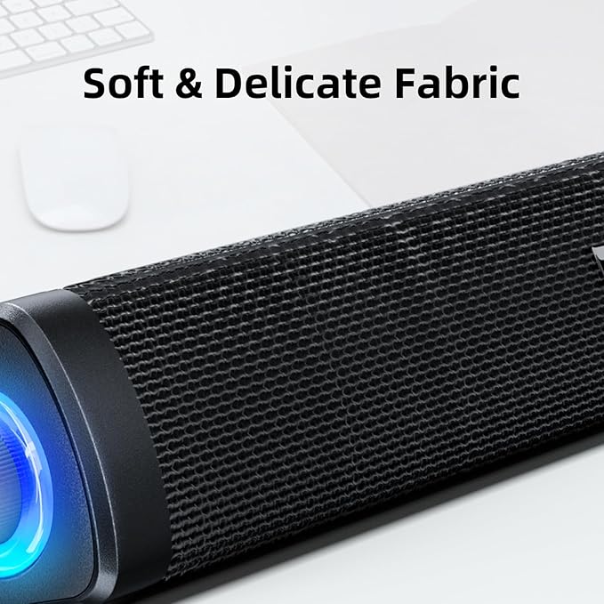 Uakinat USB Computer Speakers,Computer Speakers with 3.5 mm aux,Wired USB Powered & Colorful LED Lights with Switch Button,Surround Sound Portable SoundBar for Monitor Laptop Phone(Black)