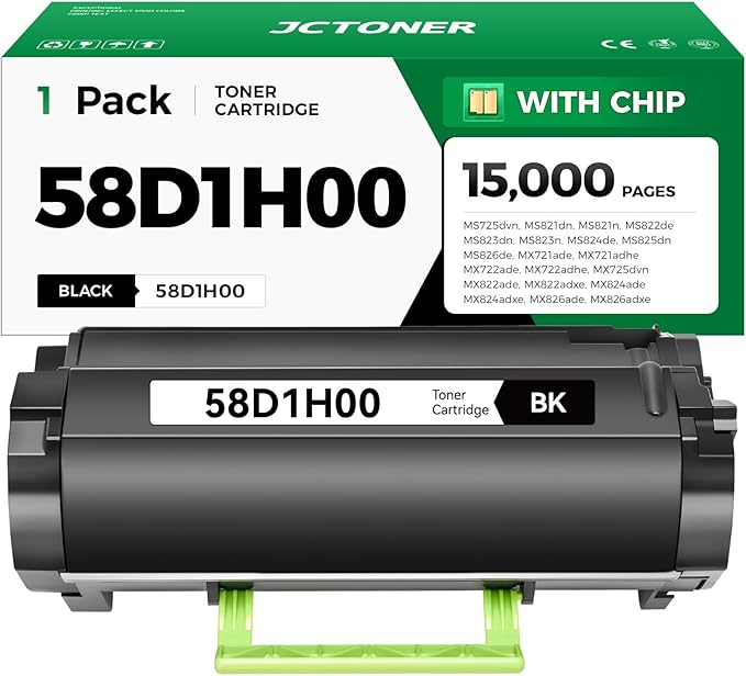 JCTONER 58D1H00 Black High Yield Toner Cartridge with Chip Replacement for MS725 MS821 MS822 MS823 MS824 MS825 MS826 MX721 MX722 MX725 MX822 MX824 MX826 Ink Laser Printer dvn dn de ade adhe adxe n