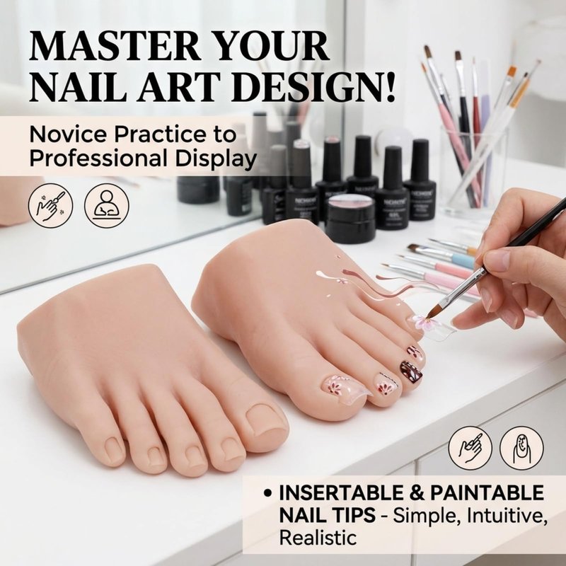 Nail Art Training Foot 1 Pair Fake Half Foot for Pedicure Practice, Soft Wear Resistance Silicone Practice Foot Pedicure Tattoo Practice Silicone Foot Model Acrylic Nails