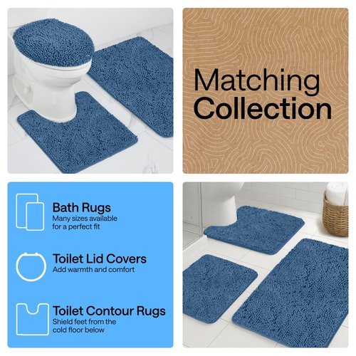 GORILLA GRIP Bath Rug Mat 48x17, Thick Soft Absorbent Chenille, Quick Dry Microfiber Mats, Rubber Backing Washable Shower Floor Rugs, Bathmat Runner, US Designed Bathroom Home Decor Accessories Blue