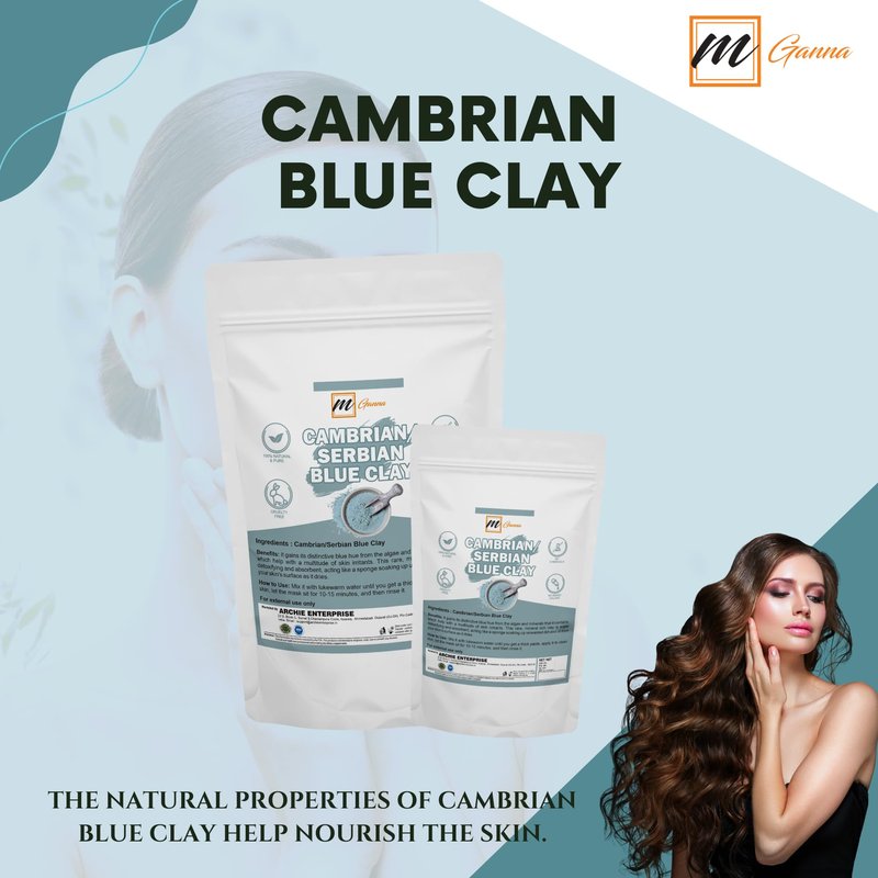 mGanna Cambrian/Serbian Blue Clay 2lbs / 908g for Facial Masks, Creams, Body Wraps, Soft Peels, Scrubs and Soap Making