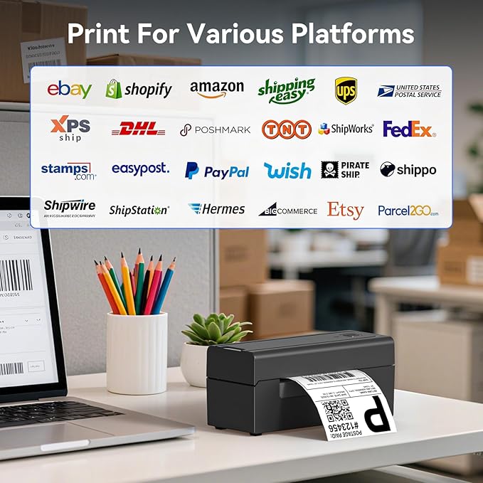Hoorola Bluetooth Thermal Label Printer, Wireless 4x6 Shipping Label Printer for Small Business & Shipping Packages, Support iPhone, Android, Windows, macOS, Work for Amazon, Shopify, Etsy, USPS