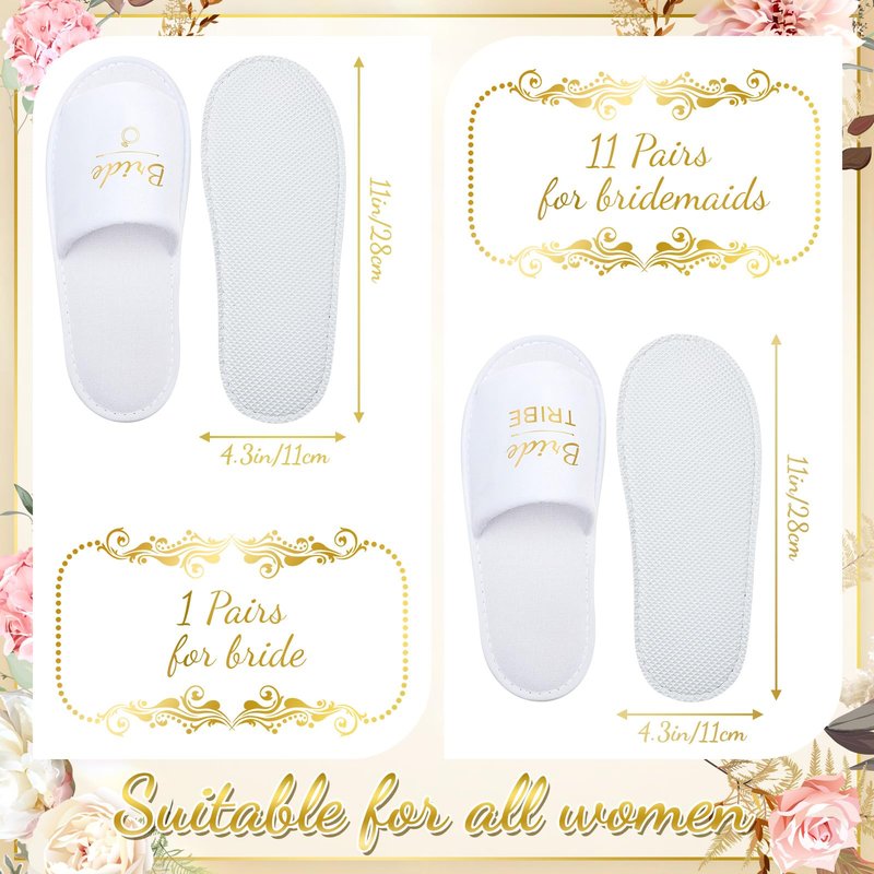 Ramede Set of 12 Bridesmaid Slippers, Disposable Wedding Slippers Bulk, Bride & Bridesmaid Tribe Gifts for Wedding Day Bridal Party, Bachelorette Party Favors (one Size Fits Us 6-10)