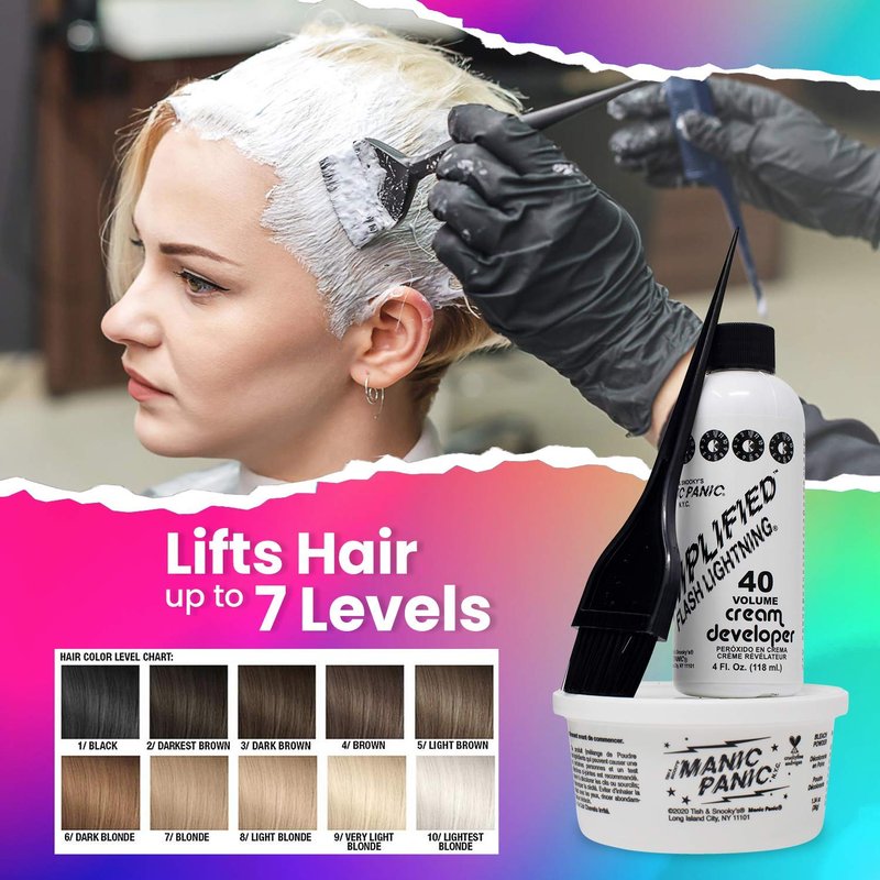 MANIC PANIC Flash Lightning Hair Bleach Kit - 40 Volume Developer + Bleach Powder - Lifts Hair Color Up to 7 Levels - Lightener for Extra Dark Shades - Vegan & Cruelty-Free (3 Pack)