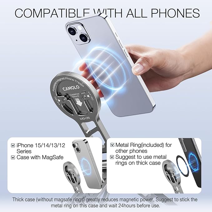Magnetic Pocket Phone Tripod Foldable Compatible with Magsafe for iPhone 17/16/15/14/13/12 Plus Pro Max Series, Upgrade Mini Cell Phone Tripod Mount Handle Smartphone Desk Stand Travel All in One