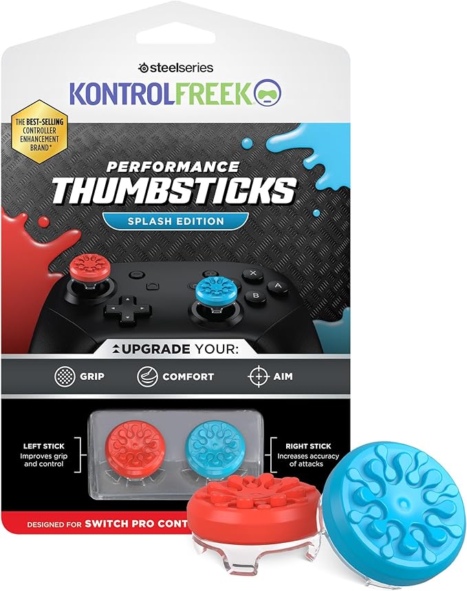 KontrolFreek Splash for Nintendo Switch Pro Controller | Performance Thumbsticks | Concave | Blue/Red