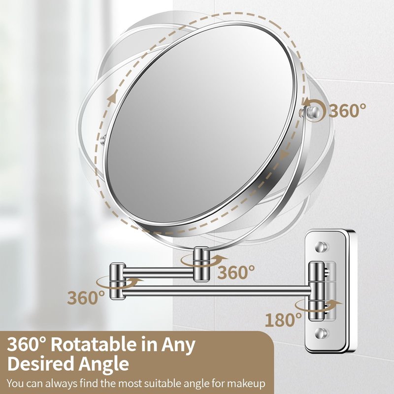 BTremary 8” Wall Mounted Magnifying Makeup Mirror 1X/7X Wall Mount Mirror Swing Arm Two-Sided 360° Swivel Bathroom Shaving Mirror for Men and Women in Hotel/Home, Chrome