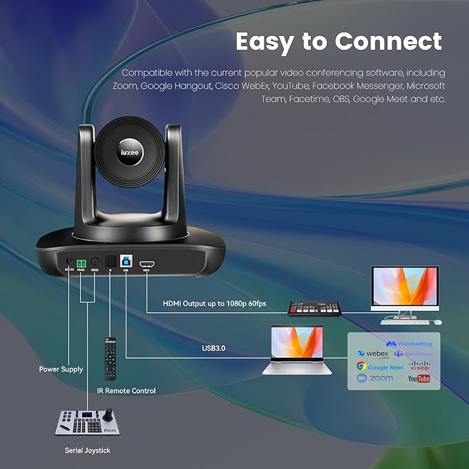 iuZee 4K UHD PTZ Camera AI-Auto Tracking, 20X Optical Zoom, USB3.0/HDMI/LAN PoE, IP Live Streaming, PTZ Conference Room Camera for Church Services Education Conference Events, Work with YouTube OBS
