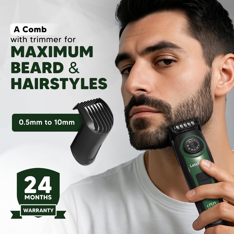 LetsShave Head, Body & Beard Trimmer for Men | Mens Full Body Hair Trimmer | Cordless | Stainless Steel Blade | Length Settings | Fast Charging Trimmer Men Black
