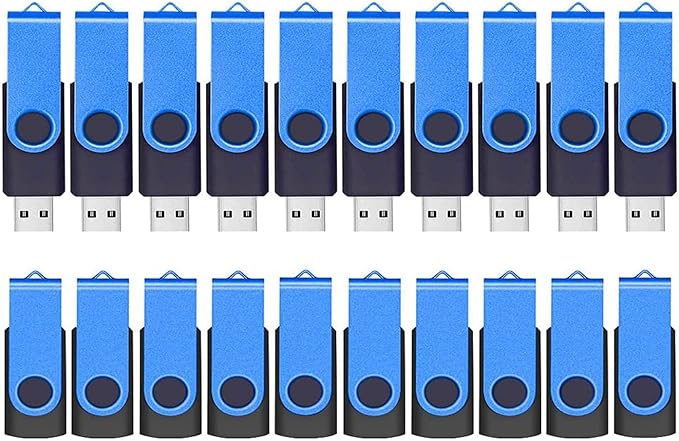 ABLAZE 2GB Flash Drive 20 Pack, USB 2.0 Memory Stick with Lanyards Swivel Thumb Drives Bulk Pendrive U Disk for Data Storage (Blue)