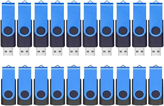 ABLAZE 2GB Flash Drive 20 Pack, USB 2.0 Memory Stick with Lanyards Swivel Thumb Drives Bulk Pendrive U Disk for Data Storage (Blue)