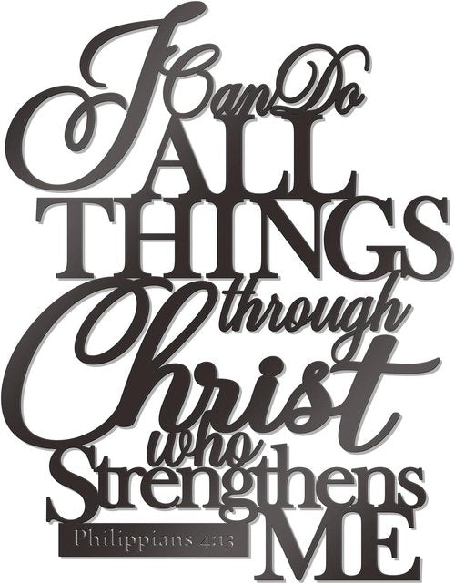 KOYILTD Metal Wall Decor - "I Can Do All Things Through Christ" Sign | Large Black Christian Art (14.9x11.2 in)