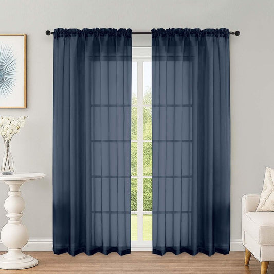 OWENIE Navy Blue Sheer Curtains 72 Inches Long 2 Panels Set, Transparent Voile Sheer Curtain for Living Room Bedroom Window Sliding Glass Door Treatment, 59 x 72 Inch, Navy Blue