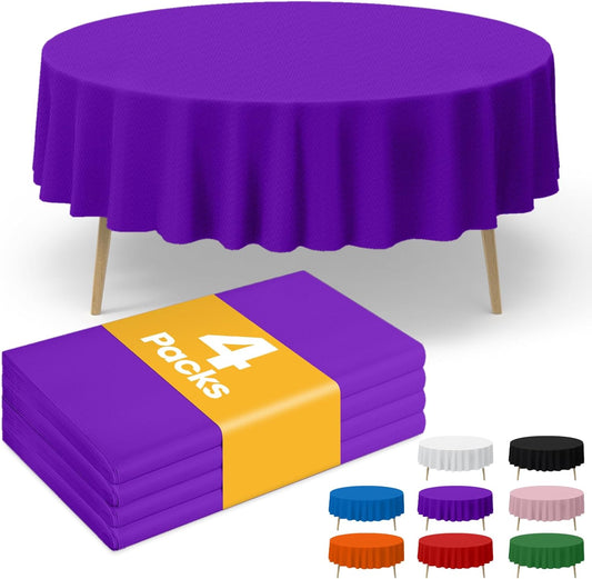 Niuara Purple Plastic Table Cloths - 84" Round Disposable Covers for Holiday & Easter Gatherings | 4 Pack
