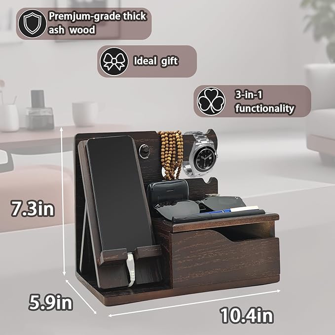 UUyuality Countertop Perfume & Makeup Organizer - Wooden Rack, Cologne Stand Shelves & Skincare Organizer for Bedroom Dresser, Organizador de Perfumes Estante para Perfumes (Middle, 01) (Brown, 02)
