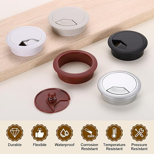 uxcell 6 Pcs 80mm (3.15 Inch) Desk Grommet, Plastic Cable Hole Cover, Wire Cord Cable Organizer for Home Office Computer Desk Cabinet, White