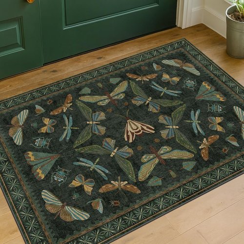 Hazo Haus 2x3 Entryway Rug - Dark Green Washable Non-Slip Throw Rug for Kitchen & Bathroom