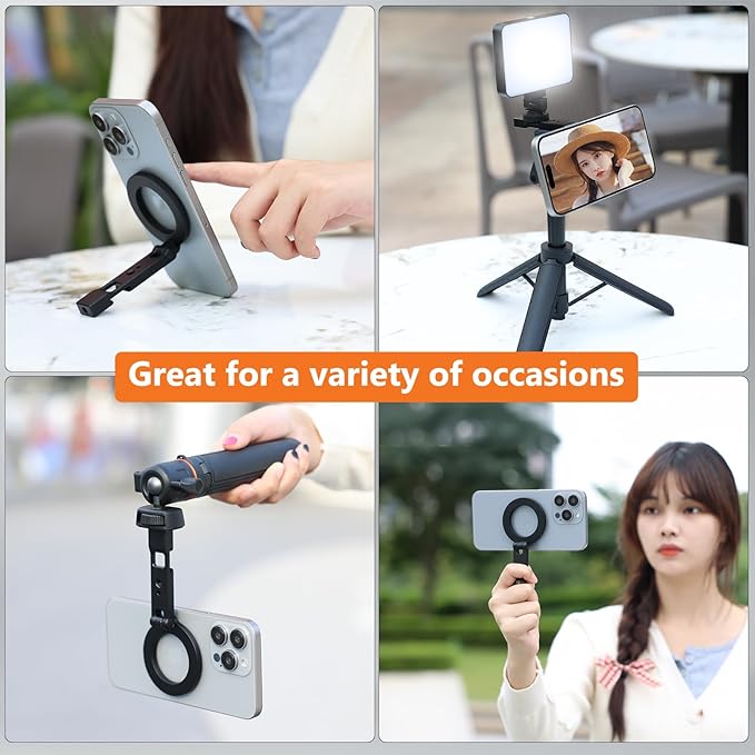 VRIG MG-23 Magnetic Phone Holder Compatible with Magsafe for iPhone 17 16 15 14 13 12 Pro Max Plus Series,Aluminum Tripod Mount Adapter with 1/4”-20 & Cold Shoe for Video Recording