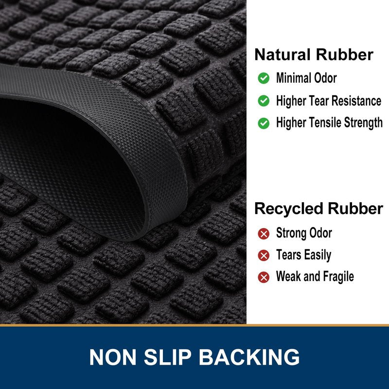 Smiry Front Door Mat Outside Entrance, Heavy Duty Natural Rubber Doormat, Non Slip, Trap Dirt and Moisture, Easy Clean, Low Profile Welcome Floor Mats for Indoor Outdoor Entry, 35x23 Inch, Black
