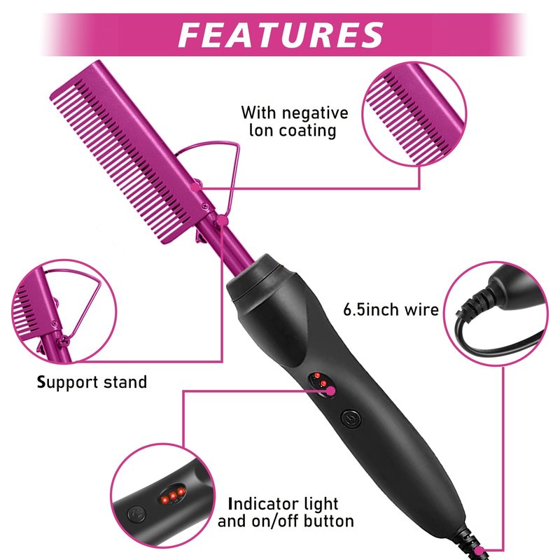 Goiple Hot Comb Hair Straightener Heat Pressing Combs, Hot Comb for Wigs Human Hair Ceramic Electric Straightener, Curling Iron Pressing Combs Kit for Wigs