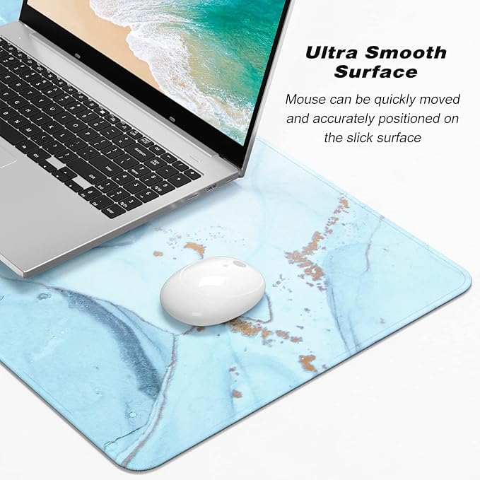 Atufsuat Extended Gaming Mouse Pad, XXL Large Desk Pad 30 x 14 Inch, Big Computer Keyboard Mousepad, Waterproof Mouse Mat with Stitched Edges and Non-Slip Base for Women Office Gaming, Blue Marble