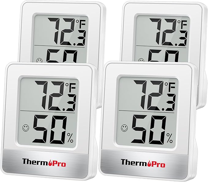 TempPro TP49 4 Pieces Digital Hygrometer Indoor Thermometer Humidity Meter Mini Hygrometer Thermometer with Temperature and Humidity Monitor Room Thermometer (Previously ThermoPro)