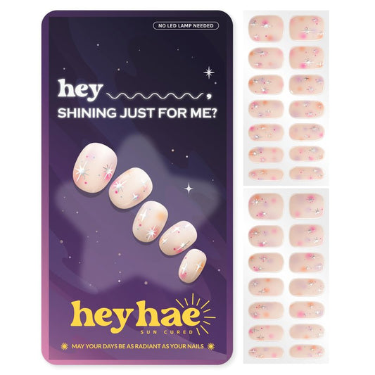 Heyhae Semi Cured Gel Nail Strips | No LED Lamp Needed | Summer, Aura, Pink | Easy Apply & Remove, Salon Quality |Includes 28 Strips, 1 Prep Pads,Nail File&Wooden stick-Hey, Shining Just for Me?