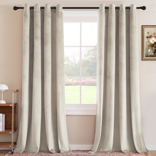 H.VERSAILTEX Velvet Curtains for Living Room 84 Inch Length 2 Panels Luxury Thermal Insulated Window Curtains for Bedroom Girls Room Super Soft Room Darkening Grommet Drapes, W52 x L84 Inches, Oatmeal