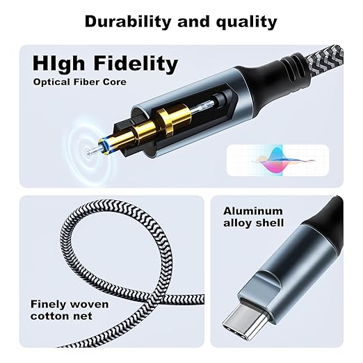 Kumiho Braided USB C to Optical Audio Cable 10Ft Unidirectional USB C to Toslink Optical for TV/Soundbar, Sony PS5,Speakers & Home Theater Systems