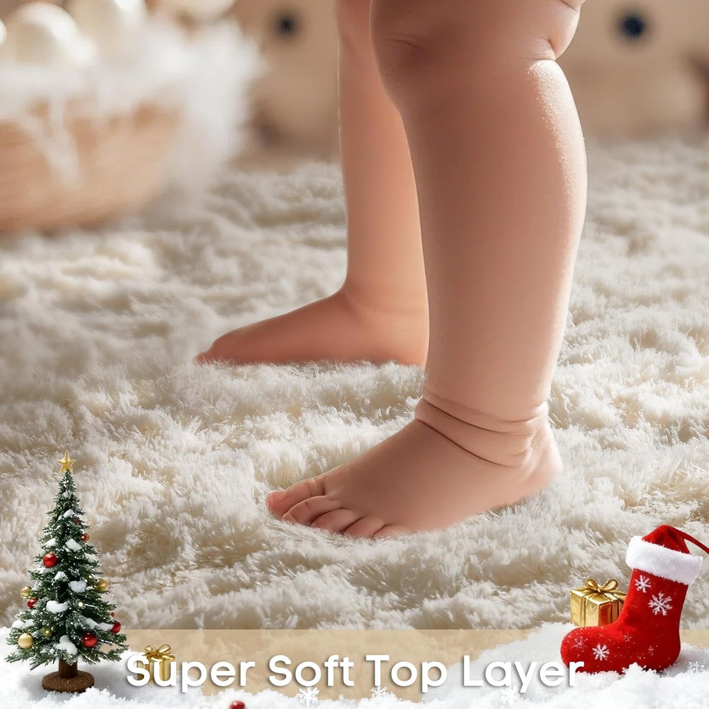 Ophanie 2x8 Runner Rug - Soft Non-Slip Ivory Shaggy Carpet for Hallway & Bedroom Decor