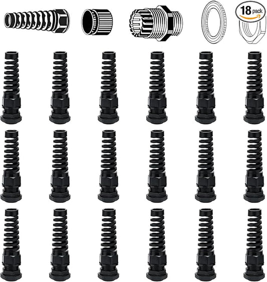 Aandxmok 18 Pcs Black Nylon Cable Gland,PG13.5(NPT 1/2) Thread, Made of PA66 Material,Suitable for Various, High Wear Resistance and Chemical Resistance,