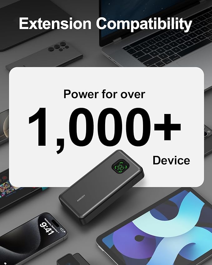 65W Power Bank, 25000mAh Travel Essential USB C Laptop Portable Charger, 101W Total Fast Charging Battery Pack for MacBook Dell XPS iPad Tablet Steam Deck iPhone 17-12 Series Samsung Switch and More