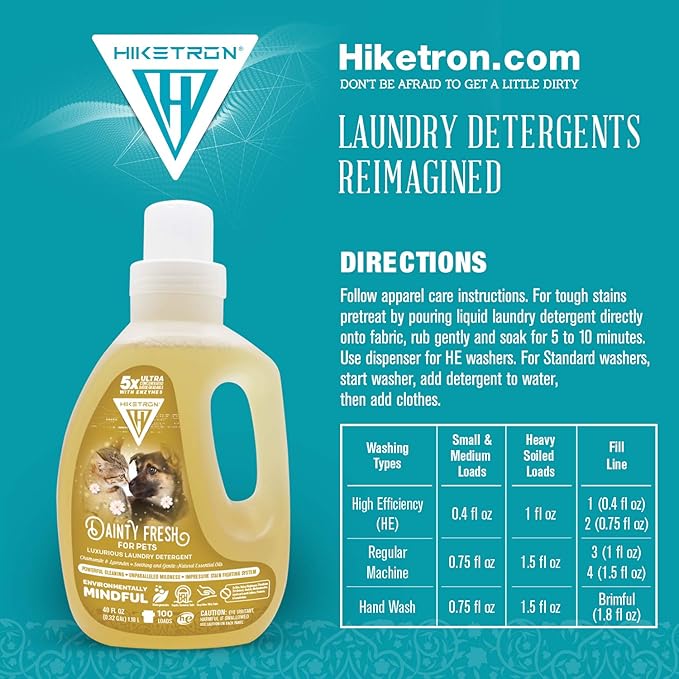 Hiketron Dainty Fresh For Pets Liquid Laundry Detergent, 5x Ultra Concentrated, Tough Stains Remover, Long Lasting Scent (40 Fl Oz, Pack of 1)
