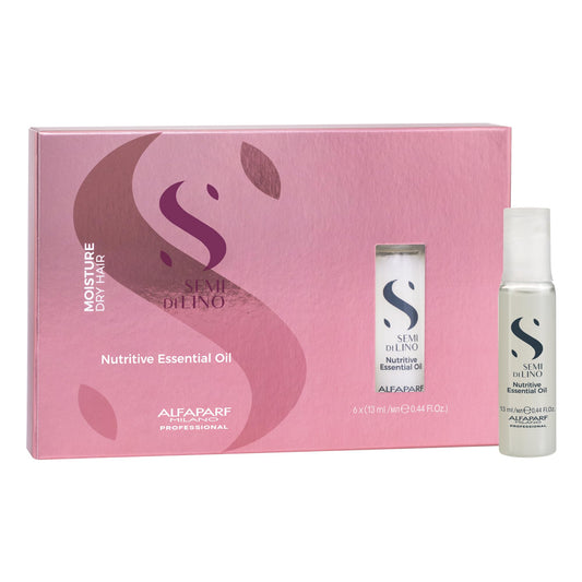Alfaparf Milano Semi Di Lino Moisture Nutritive Essential Hair Oil for Dry Hair - Nourishes, Softens and Hydrates - Includes 6 Vials - Color Safe - Professional Salon Quality - 2.64 fl. oz.