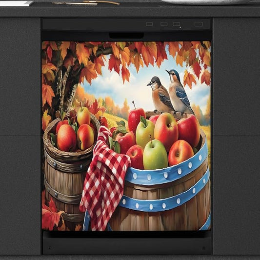 Autumn Bird Maple Apple Dishwasher Magnet Cover for The Front Magnetic Dishwasher Door Covers Dish Washer Sticker Wrap Home Decorative Appliances Panel Decal Kitchen Decor 23" x 26" (Magnetic)
