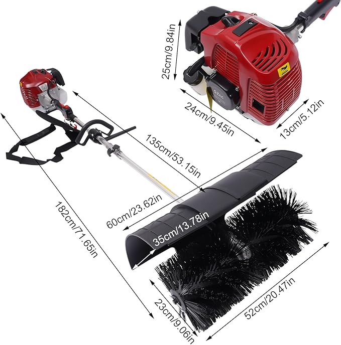Upgraded Hand Held Gas Power Broom, 2 Stroke 52cc Gasoline Power Broom Cleaner Tools Lawn Sweeper for Cleaning Driveway Turf Lawns Artificial Grass