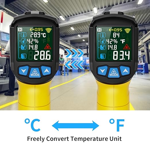 Infrared Thermometer Temperature Gun, -58°F to 1472°F, Digital Laser Thermometer Gun with Probe for Cooking, Pizza Oven, Grill & Engine, IR Thermometer Temp Gun with Adjustable Emissivity & Humidity