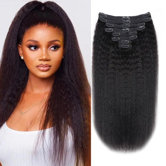 Clip ins Human Hair Remy Black Kinky Straight Clip in for Black Women Yaki Straight Clip in Hair