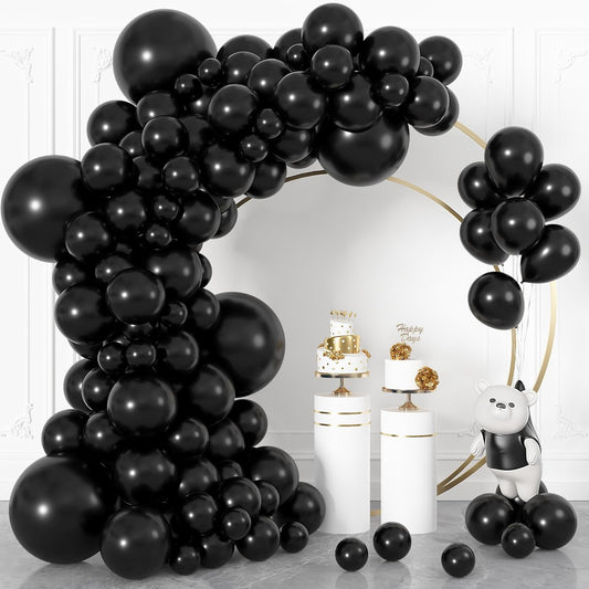 Ouddy Life Black Balloon Garland Kit - 164 Pcs Matte Latex Balloons in Various Sizes for Parties & Events